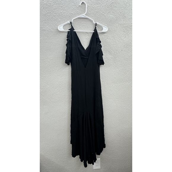 Womens Maxi Dress Size Small Black Nomani Flutter Sleeve V-Neck Low Cut Back - Picture 8 of 13